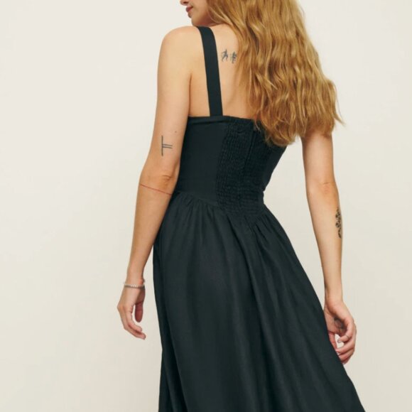 NEW Reformation Balia Linen Midi Dress Sz2 Black - Picture 3 of 8